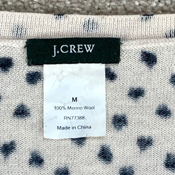J. Crew Womens Sweater Medium Cream Black Polka Dot Merino Wool Cardigan - Picture 11 of 11